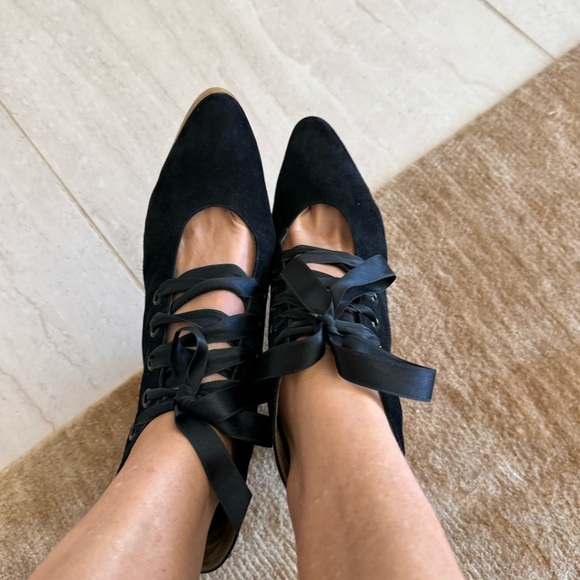 Vintage 90s Yves Saint Laurent Black Suede Heels Lace Up Size 39 US 8 / 8.5 - Picture 5 of 15